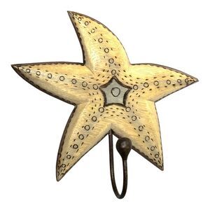 Hand Carved Starfish Single Hook Hanger Wood Burned Design Wall Decor